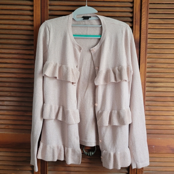 Ann Taylor palepink gold shimmer ruffle cardigan - Picture 6 of 6